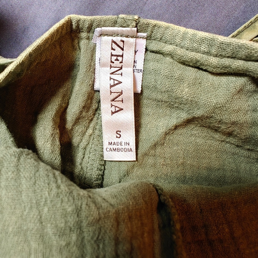 Zenana Double Gauze Washed Wide Leg Overalls Lt Olive Green Jumpsuit Small - Picture 6 of 12